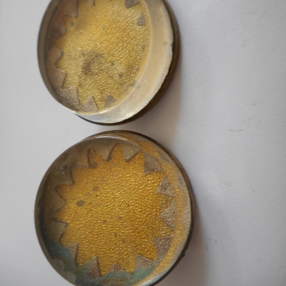 Other - PAIR ANTIQUE HORSE BRIDLE ROSETTE BRASS FOIL BACK GLASS STAR SHAPED.